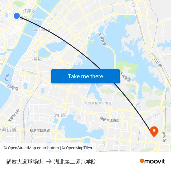 解放大道球场街 to 湖北第二师范学院 map