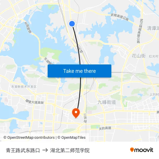 青王路武东路口 to 湖北第二师范学院 map