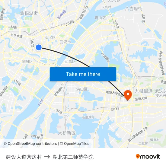 建设大道营房村 to 湖北第二师范学院 map