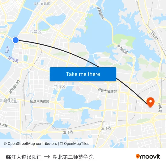临江大道汉阳门 to 湖北第二师范学院 map