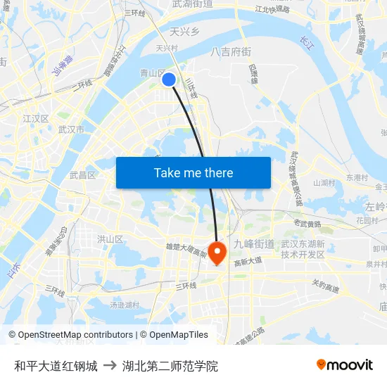 和平大道红钢城 to 湖北第二师范学院 map