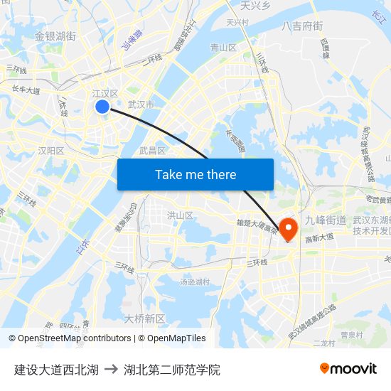 建设大道西北湖 to 湖北第二师范学院 map