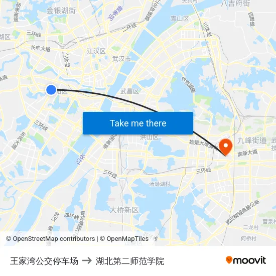 王家湾公交停车场 to 湖北第二师范学院 map