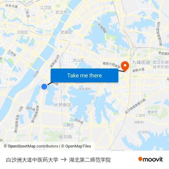 白沙洲大道中医药大学 to 湖北第二师范学院 map