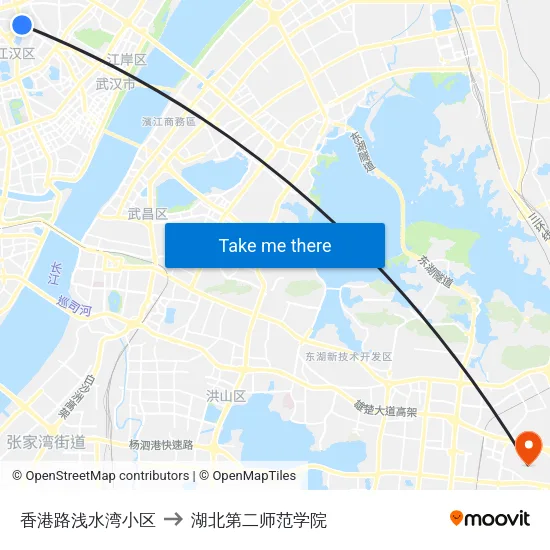 香港路浅水湾小区 to 湖北第二师范学院 map