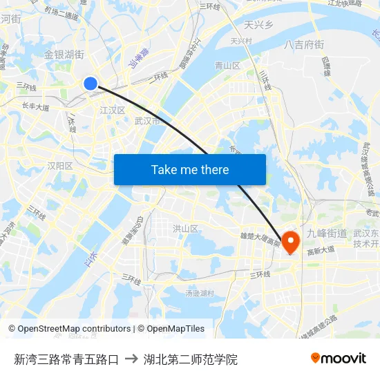 新湾三路常青五路口 to 湖北第二师范学院 map