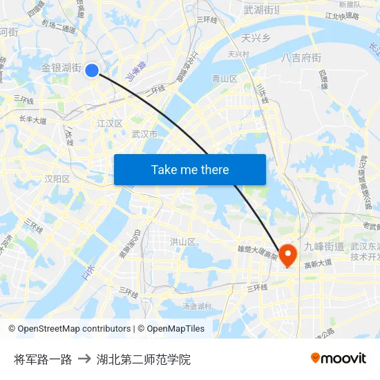将军路一路 to 湖北第二师范学院 map