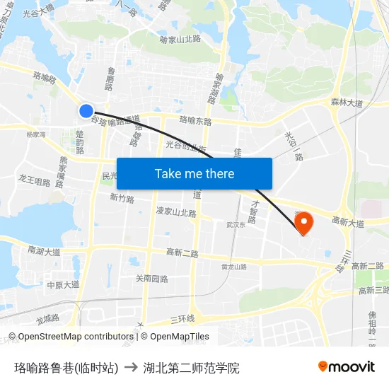 珞喻路鲁巷(临时站) to 湖北第二师范学院 map