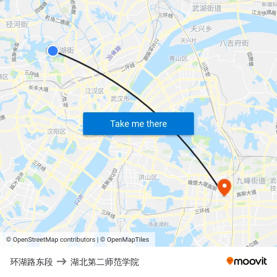 环湖路东段 to 湖北第二师范学院 map