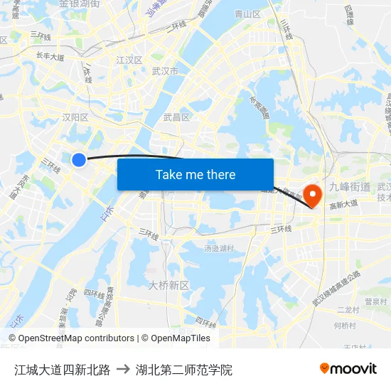 江城大道四新北路 to 湖北第二师范学院 map
