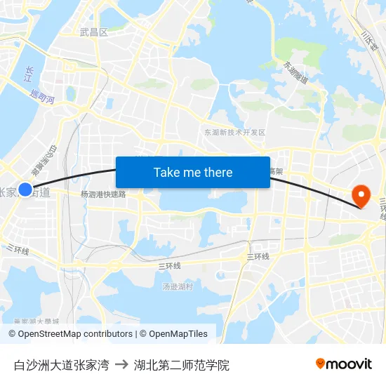 白沙洲大道张家湾 to 湖北第二师范学院 map