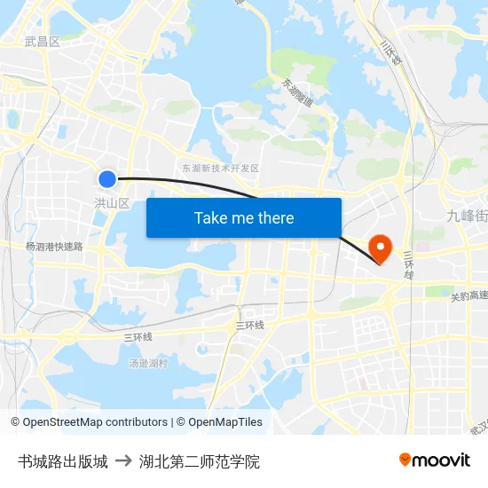 书城路出版城 to 湖北第二师范学院 map