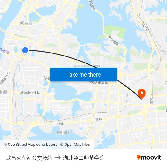武昌火车站公交场站 to 湖北第二师范学院 map