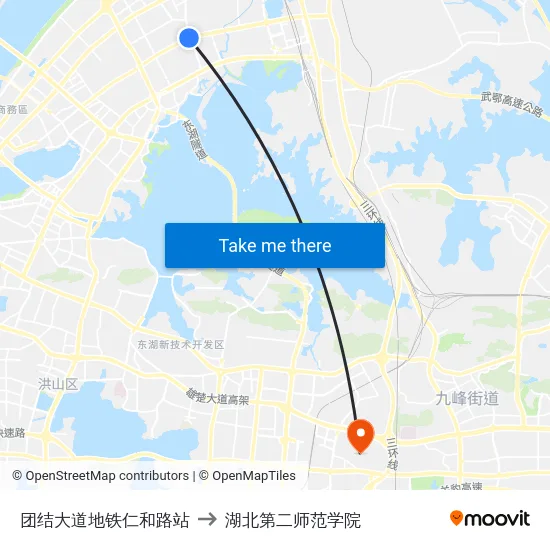 团结大道地铁仁和路站 to 湖北第二师范学院 map