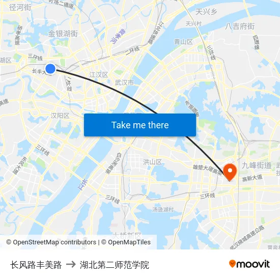 长风路丰美路 to 湖北第二师范学院 map