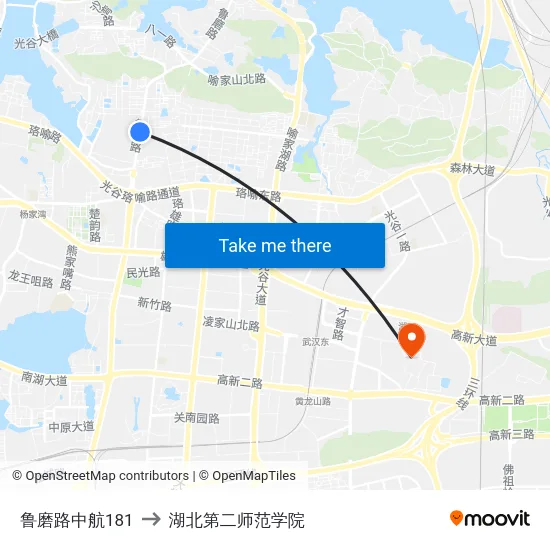 鲁磨路中航181 to 湖北第二师范学院 map