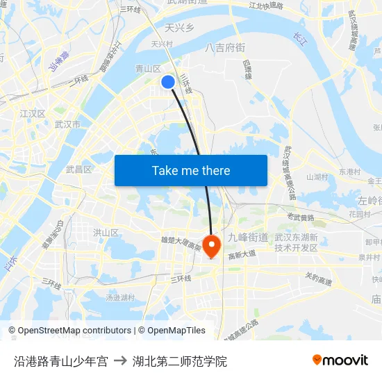 沿港路青山少年宫 to 湖北第二师范学院 map
