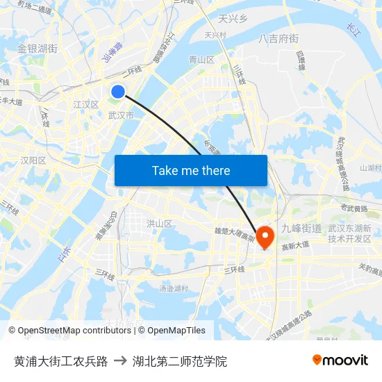黄浦大街工农兵路 to 湖北第二师范学院 map