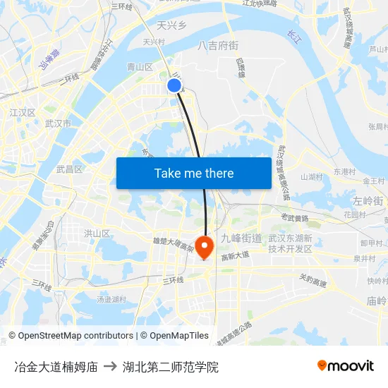 冶金大道楠姆庙 to 湖北第二师范学院 map