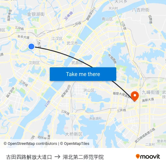 古田四路解放大道口 to 湖北第二师范学院 map