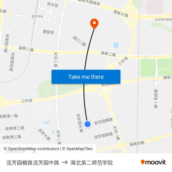 流芳园横路流芳园中路 to 湖北第二师范学院 map