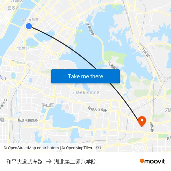 和平大道武车路 to 湖北第二师范学院 map