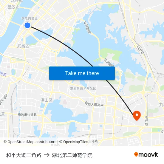 和平大道三角路 to 湖北第二师范学院 map