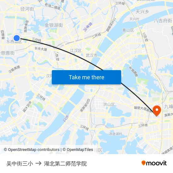 吴中街三小 to 湖北第二师范学院 map