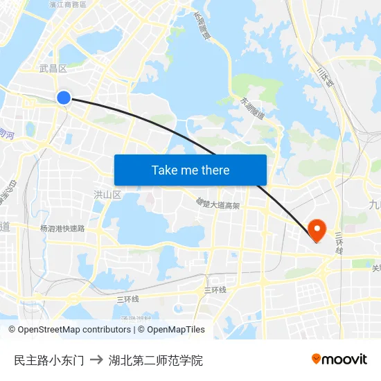 民主路小东门 to 湖北第二师范学院 map