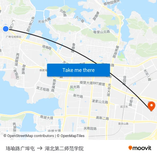 珞喻路广埠屯 to 湖北第二师范学院 map