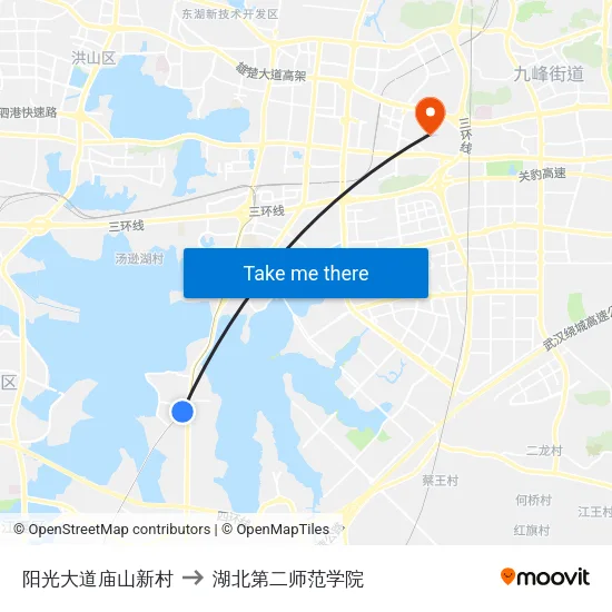 阳光大道庙山新村 to 湖北第二师范学院 map