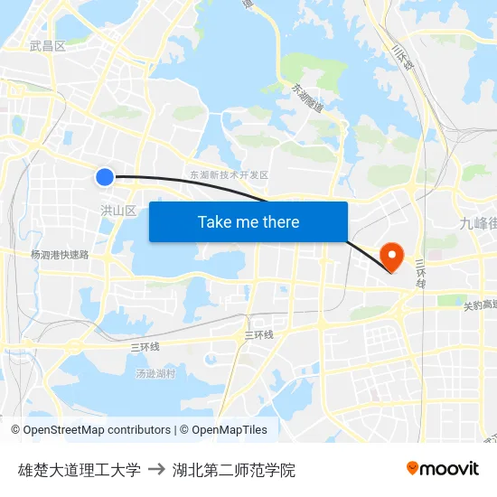 雄楚大道理工大学 to 湖北第二师范学院 map
