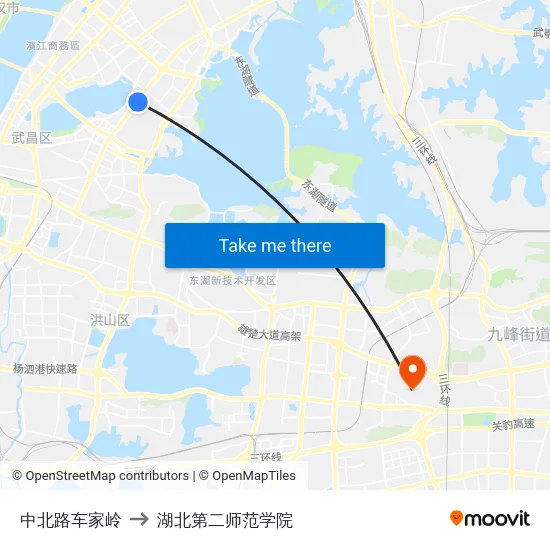 中北路车家岭 to 湖北第二师范学院 map