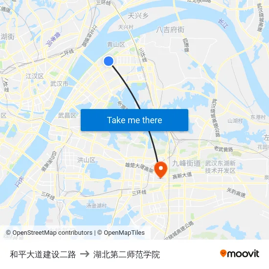 和平大道建设二路 to 湖北第二师范学院 map
