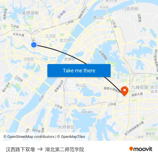 汉西路下双墩 to 湖北第二师范学院 map