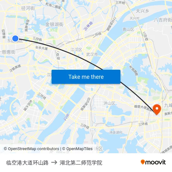 临空港大道环山路 to 湖北第二师范学院 map