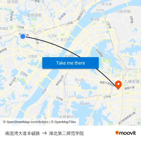 南泥湾大道丰硕路 to 湖北第二师范学院 map