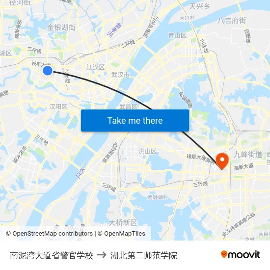 南泥湾大道省警官学校 to 湖北第二师范学院 map