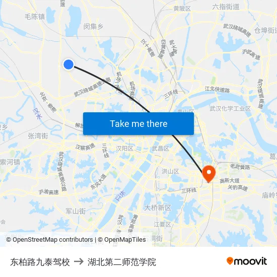 东柏路九泰驾校 to 湖北第二师范学院 map