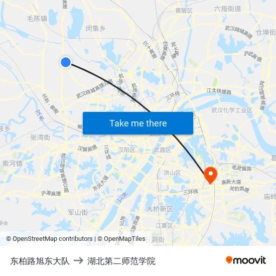 东柏路旭东大队 to 湖北第二师范学院 map