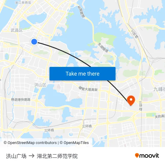 洪山广场 to 湖北第二师范学院 map