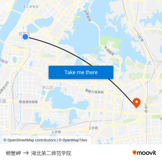 螃蟹岬 to 湖北第二师范学院 map