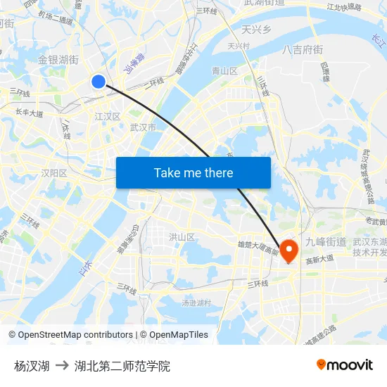 杨汊湖 to 湖北第二师范学院 map