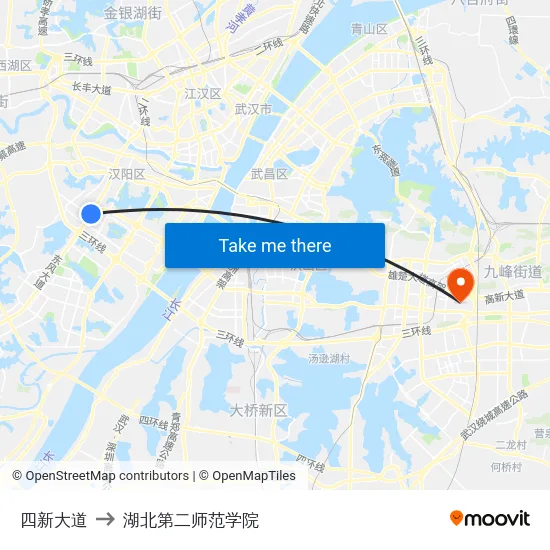 四新大道 to 湖北第二师范学院 map