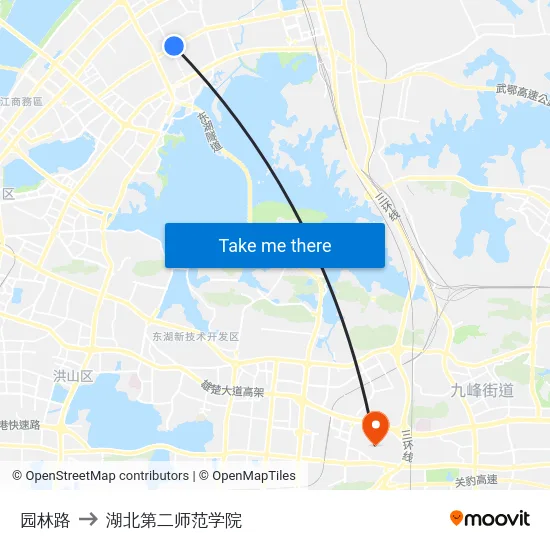 园林路 to 湖北第二师范学院 map