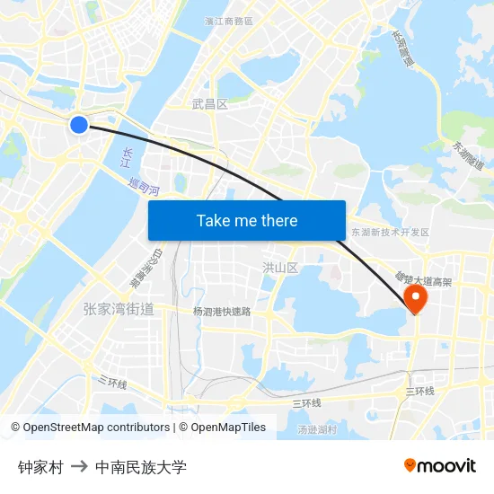 钟家村 to 中南民族大学 map