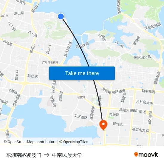 东湖南路凌波门 to 中南民族大学 map