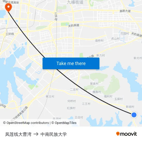 凤莲线大曹湾 to 中南民族大学 map