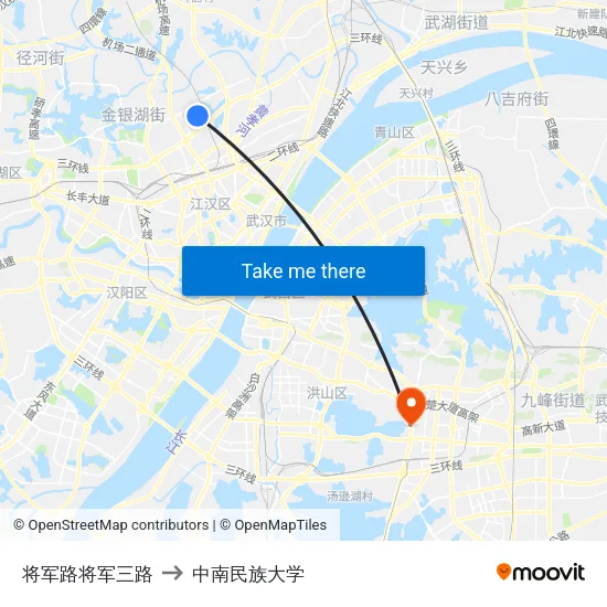将军路将军三路 to 中南民族大学 map