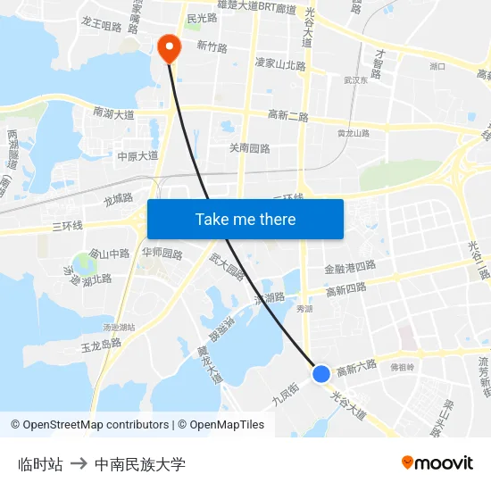 临时站 to 中南民族大学 map
